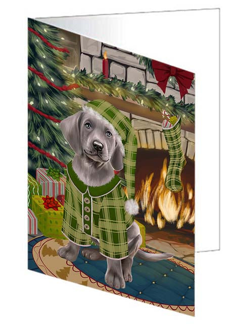 The Stocking was Hung Weimaraner Dog Handmade Artwork Assorted Pets Greeting Cards and Note Cards with Envelopes for All Occasions and Holiday Seasons GCD71474