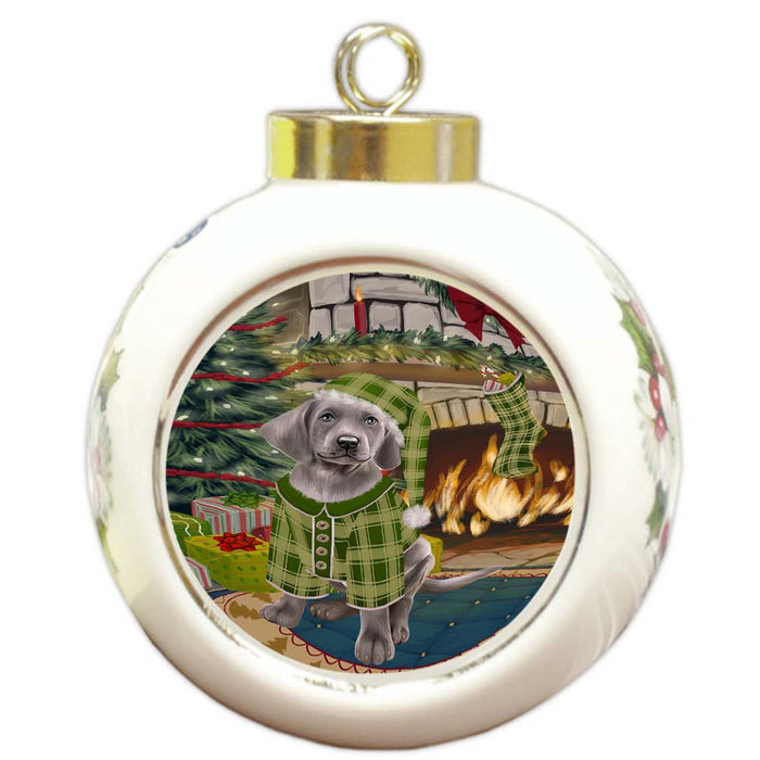 The Stocking was Hung Weimaraner Dog Round Ball Christmas Ornament RBPOR56009