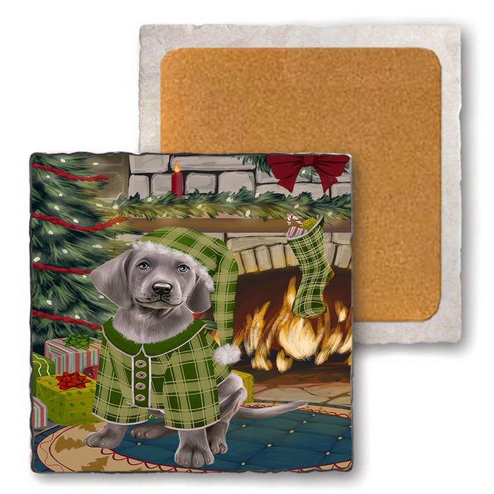 The Stocking was Hung Weimaraner Dog Set of 4 Natural Stone Marble Tile Coasters MCST50653
