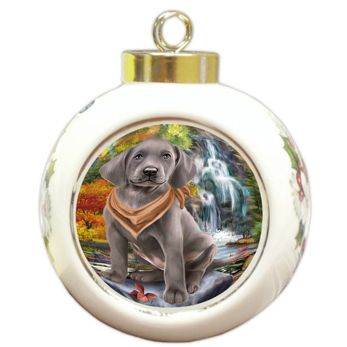 Scenic Waterfall Weimaraner Dog Round Ball Christmas Ornament RBPOR51990