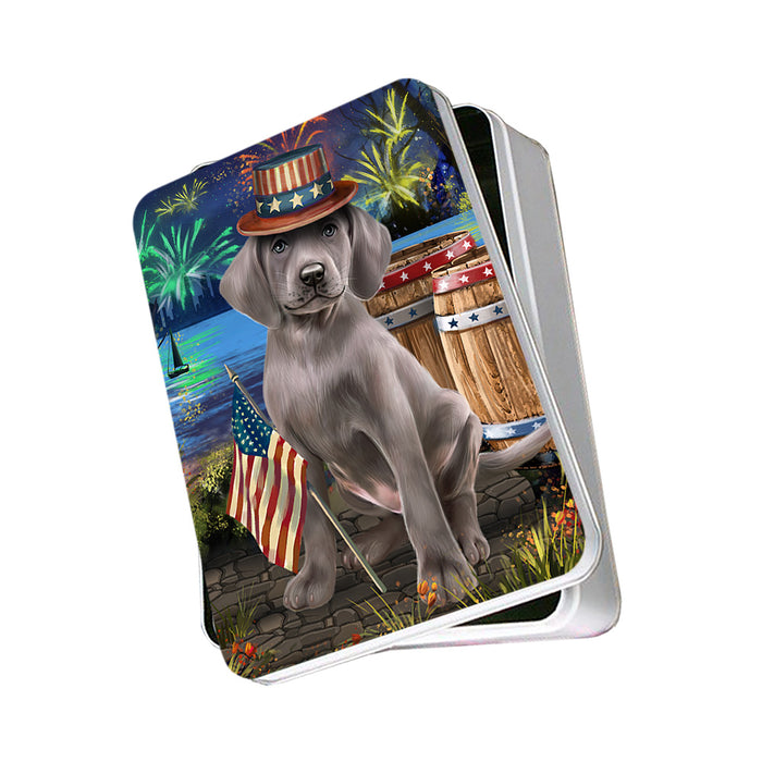 4th of July Independence Day Fireworks Weimaraner Dog at the Lake Photo Storage Tin PITN51252