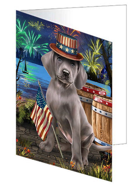 4th of July Independence Day Fireworks Weimaraner Dog at the Lake Handmade Artwork Assorted Pets Greeting Cards and Note Cards with Envelopes for All Occasions and Holiday Seasons GCD57785