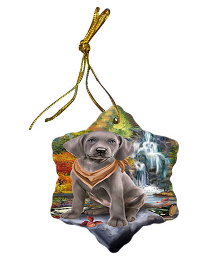 Scenic Waterfall Weimaraner Dog Star Porcelain Ornament SPOR51981