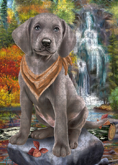 Scenic Waterfall Weimaraner Dog Puzzle with Photo Tin PUZL60057