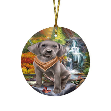 Scenic Waterfall Weimaraner Dog Round Flat Christmas Ornament RFPOR51981