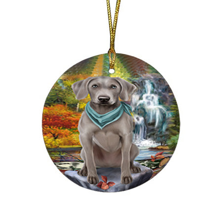 Scenic Waterfall Weimaraner Dog Round Flat Christmas Ornament RFPOR51982