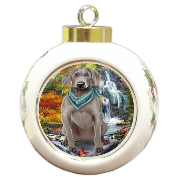 Scenic Waterfall Weimaraner Dog Round Ball Christmas Ornament RBPOR51991
