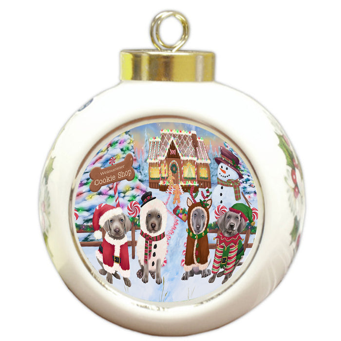 Holiday Gingerbread Cookie Shop Weimaraners Dog Round Ball Christmas Ornament RBPOR56986