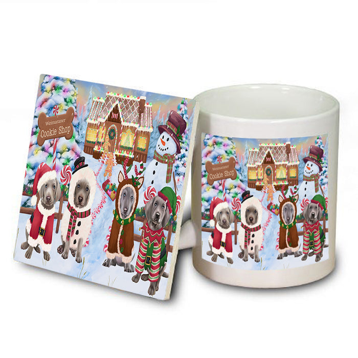 Holiday Gingerbread Cookie Shop Weimaraners Dog Mug and Coaster Set MUC56622