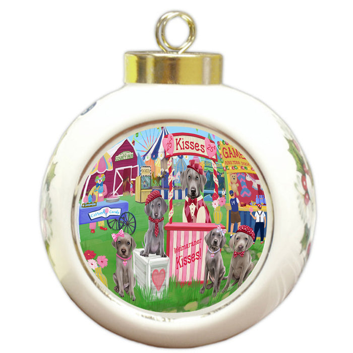 Carnival Kissing Booth Weimaraners Dog Round Ball Christmas Ornament RBPOR56404
