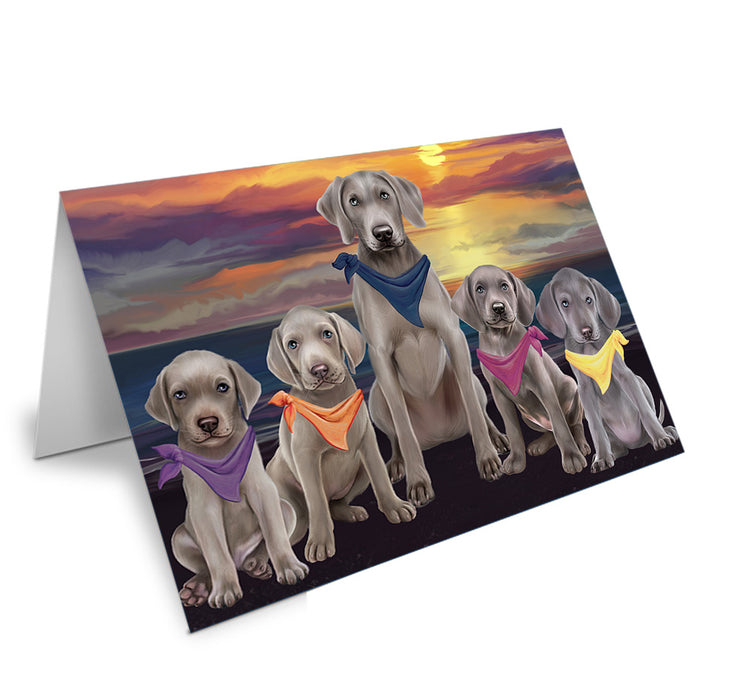 Family Sunset Portrait Weimaraners Dog Handmade Artwork Assorted Pets Greeting Cards and Note Cards with Envelopes for All Occasions and Holiday Seasons GCD54890