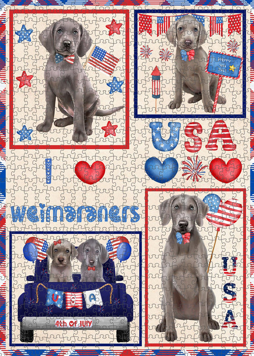 4th of July Independence Day I Love USA Weimaraner Dogs Portrait Jigsaw Puzzle for Adults Animal Interlocking Puzzle Game Unique Gift for Dog Lover's with Metal Tin Box