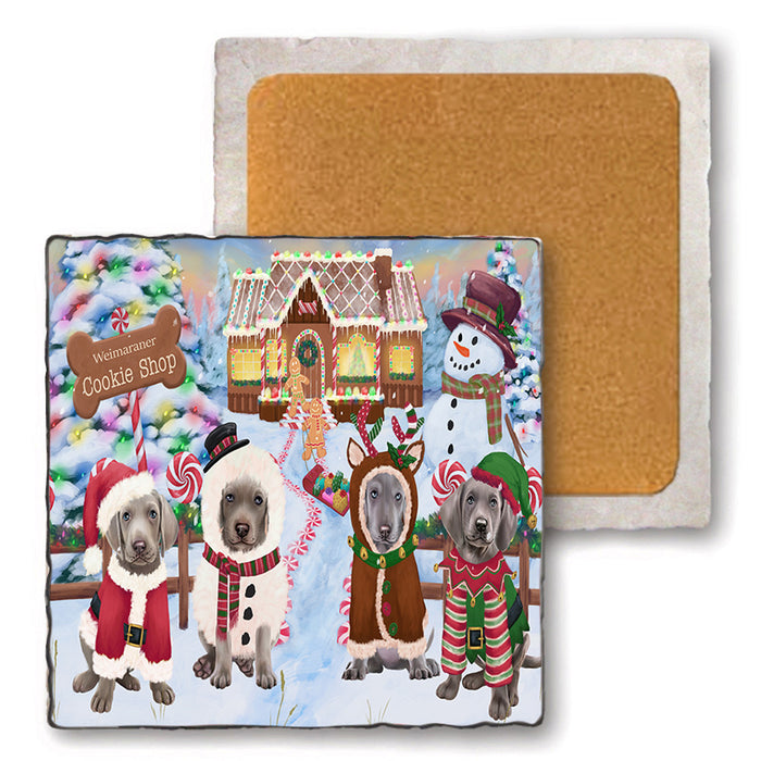 Holiday Gingerbread Cookie Shop Weimaraners Dog Set of 4 Natural Stone Marble Tile Coasters MCST51630