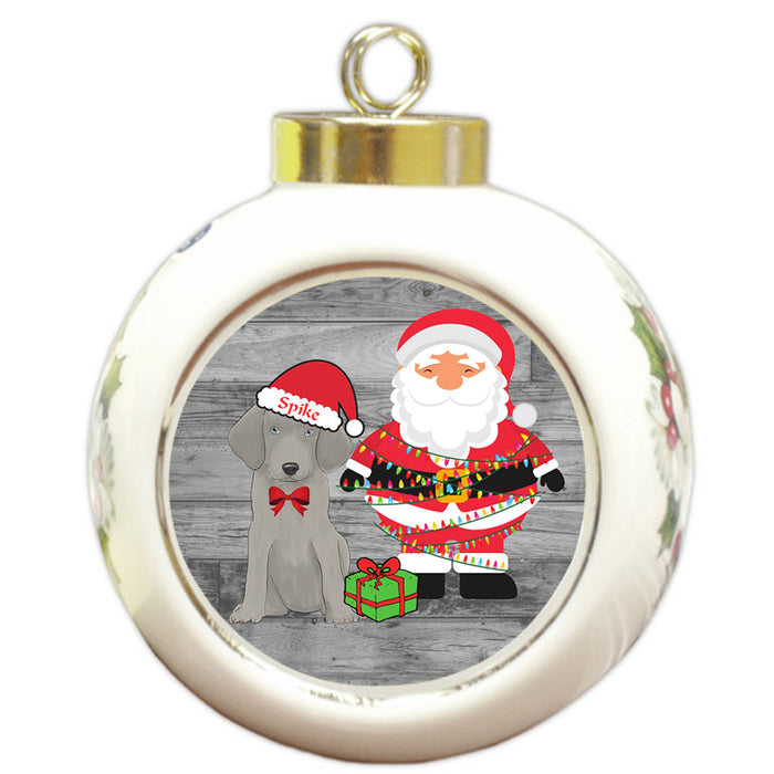 Custom Personalized Weimaraner Dog With Santa Wrapped in Light Christmas Round Ball Ornament