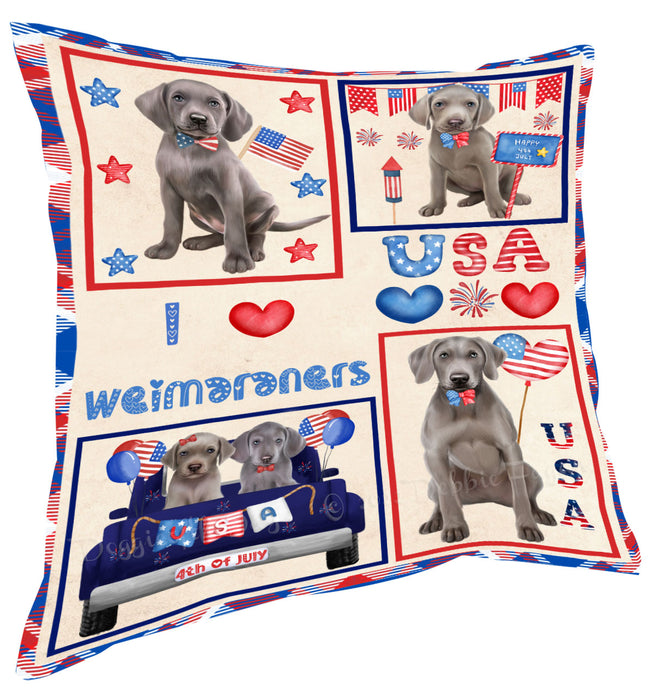 4th of July Independence Day I Love USA Weimaraner Dogs Pillow with Top Quality High-Resolution Images - Ultra Soft Pet Pillows for Sleeping - Reversible & Comfort - Ideal Gift for Dog Lover - Cushion for Sofa Couch Bed - 100% Polyester