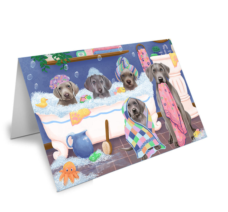 Rub A Dub Dogs In A Tub Weimaraners Dog Handmade Artwork Assorted Pets Greeting Cards and Note Cards with Envelopes for All Occasions and Holiday Seasons GCD75014