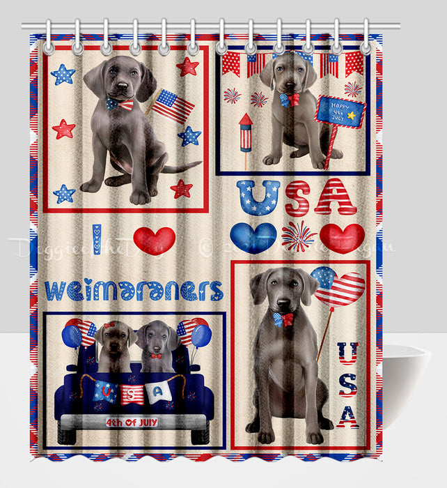 4th of July Independence Day I Love USA Weimaraner Dogs Shower Curtain Pet Painting Bathtub Curtain Waterproof Polyester One-Side Printing Decor Bath Tub Curtain for Bathroom with Hooks