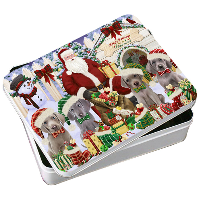 Happy Holidays Christmas Weimaraners Dog House Gathering Photo Storage Tin PITN51472