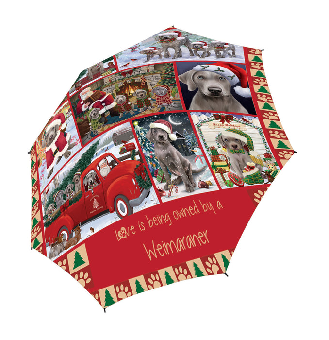 Love is Being Owned Christmas Weimaraner Dogs Semi-Automatic Foldable Umbrella