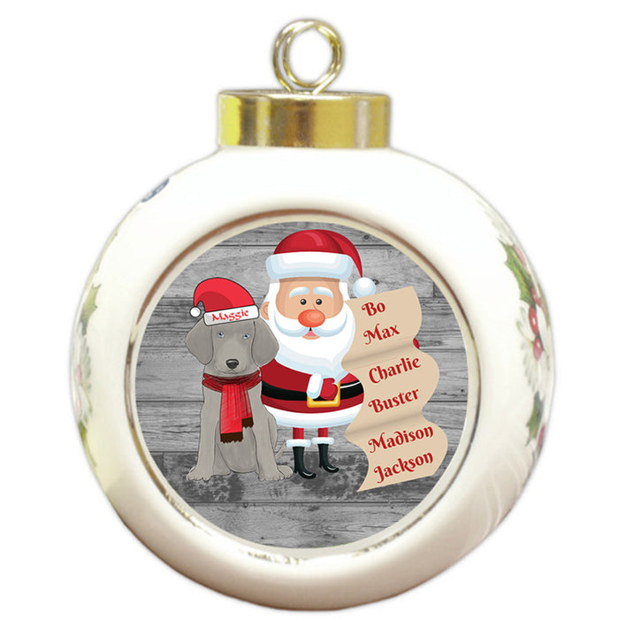 Custom Personalized Santa with Weimaraner Dog Christmas Round Ball Ornament