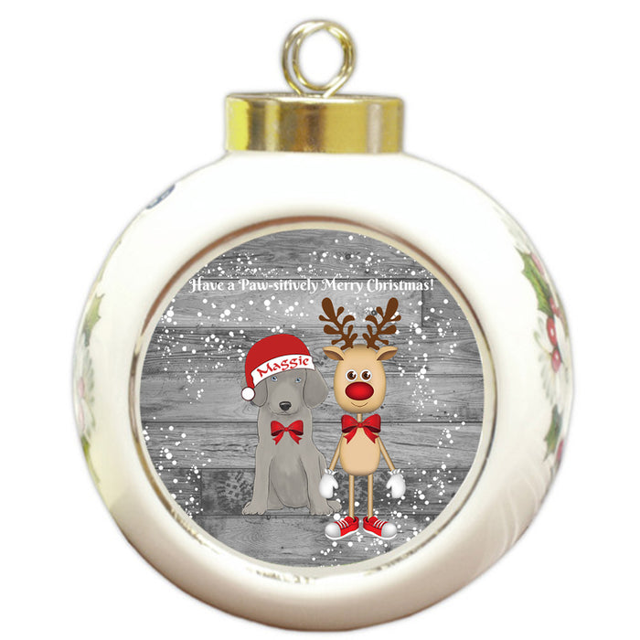 Custom Personalized Weimaraner Dog Reindeer and Pooch Christmas Round Ball Ornament