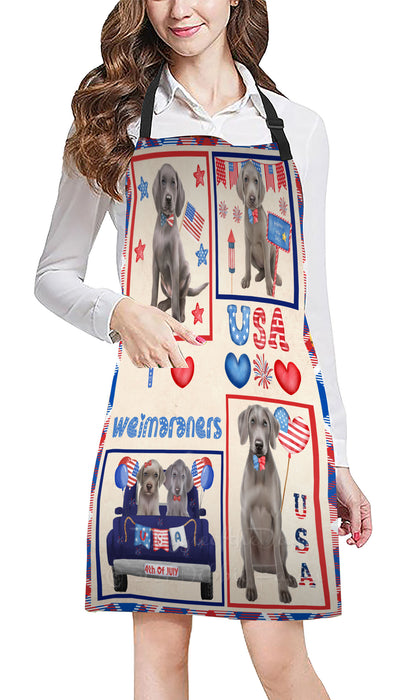 4th of July Independence Day I Love USA Weimaraner Dogs Apron - Adjustable Long Neck Bib for Adults - Waterproof Polyester Fabric With 2 Pockets - Chef Apron for Cooking, Dish Washing, Gardening, and Pet Grooming