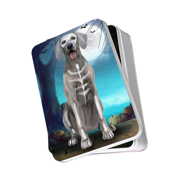 Happy Halloween Trick or Treat Weimaraner Dog Skeleton Photo Storage Tin PITN52552