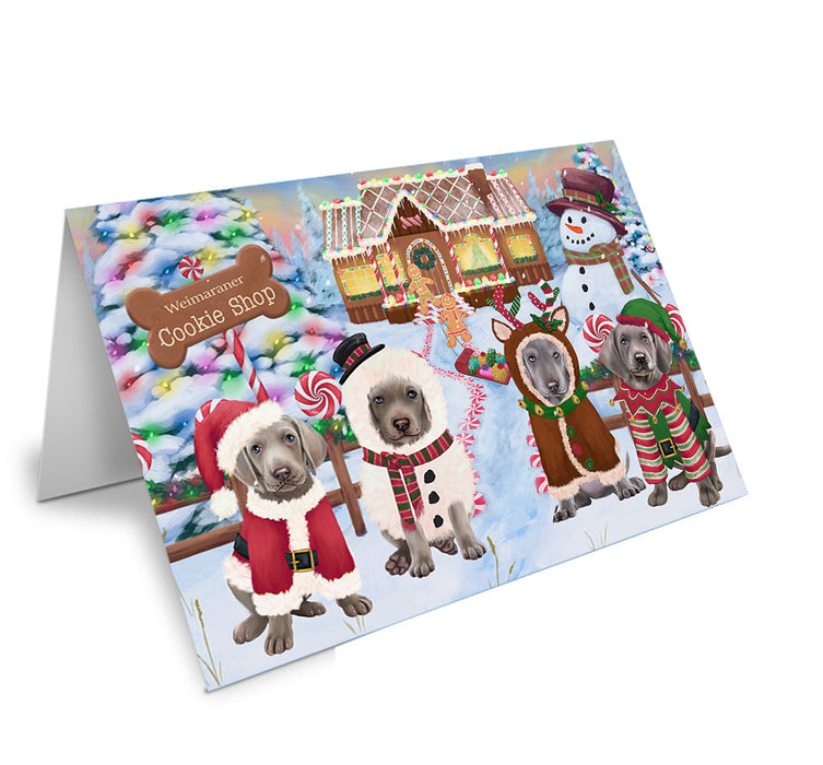 Holiday Gingerbread Cookie Shop Weimaraners Dog Handmade Artwork Assorted Pets Greeting Cards and Note Cards with Envelopes for All Occasions and Holiday Seasons GCD74405