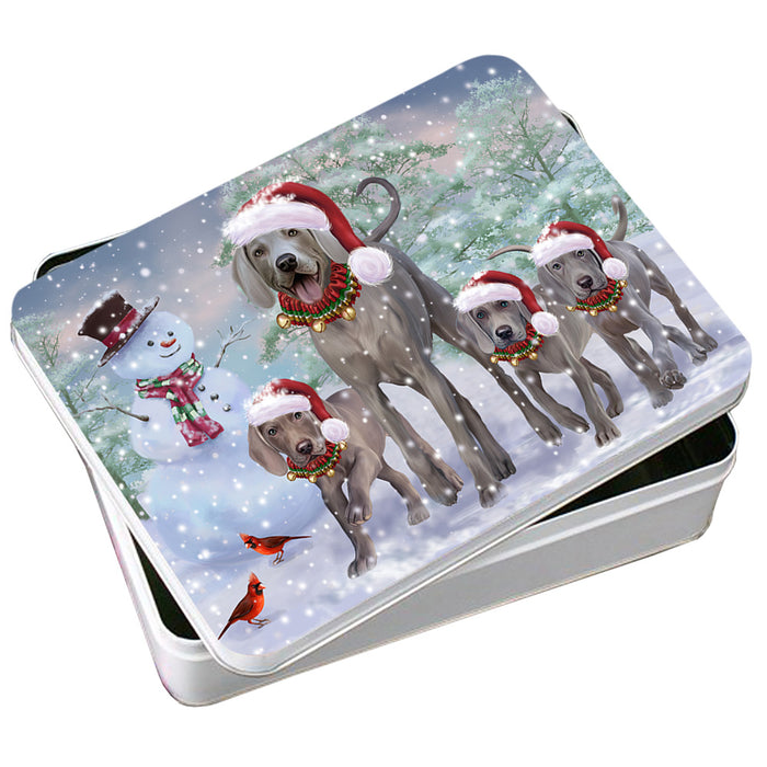 Christmas Running Family Dogs Weimaraners Dog Photo Storage Tin PITN54171