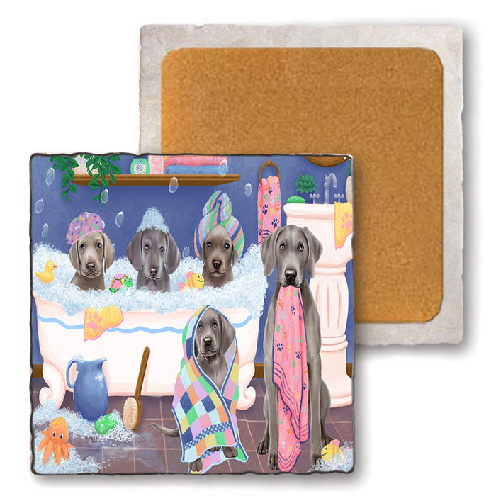 Rub A Dub Dogs In A Tub Weimaraners Dog Set of 4 Natural Stone Marble Tile Coasters MCST51833