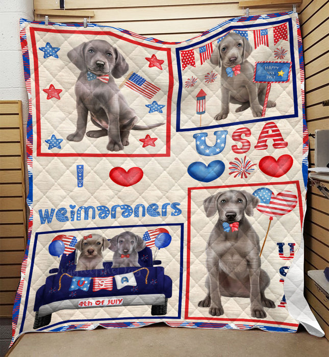 4th of July Independence Day I Love USA Weimaraner Dogs Quilt Bed Coverlet Bedspread - Pets Comforter Unique One-side Animal Printing - Soft Lightweight Durable Washable Polyester Quilt