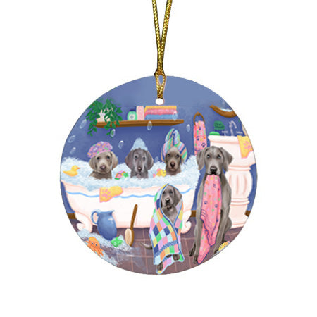 Rub A Dub Dogs In A Tub Weimaraners Dog Round Flat Christmas Ornament RFPOR57189