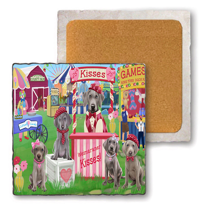 Carnival Kissing Booth Weimaraners Dog Set of 4 Natural Stone Marble Tile Coasters MCST51048