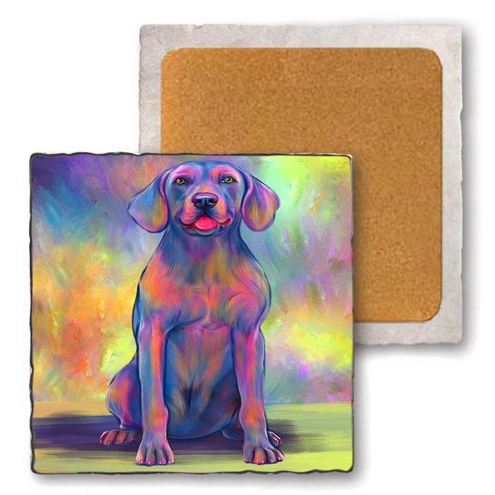 Paradise Wave Weimaraner Dog Set of 4 Natural Stone Marble Tile Coasters MCST51743