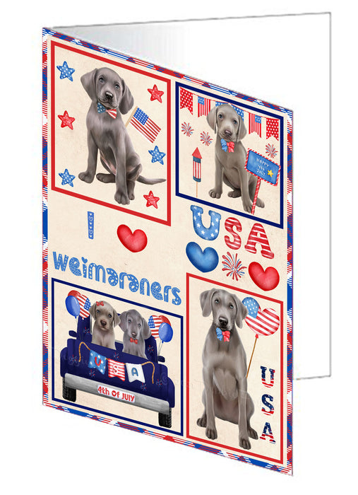 4th of July Independence Day I Love USA Weimaraner Dogs Handmade Artwork Assorted Pets Greeting Cards and Note Cards with Envelopes for All Occasions and Holiday Seasons