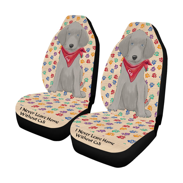 Personalized I Never Leave Home Paw Print Weimaraner Dogs Pet Front Car Seat Cover (Set of 2)