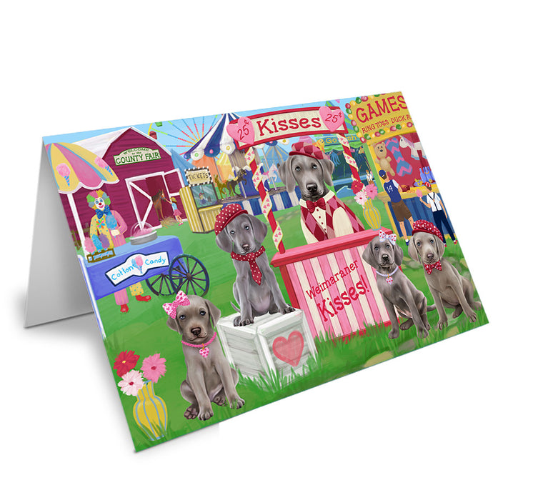 Carnival Kissing Booth Weimaraners Dog Handmade Artwork Assorted Pets Greeting Cards and Note Cards with Envelopes for All Occasions and Holiday Seasons GCD72659