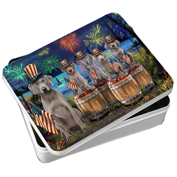4th of July Independence Day Fireworks Weimaraners at the Lake Photo Storage Tin PITN51059