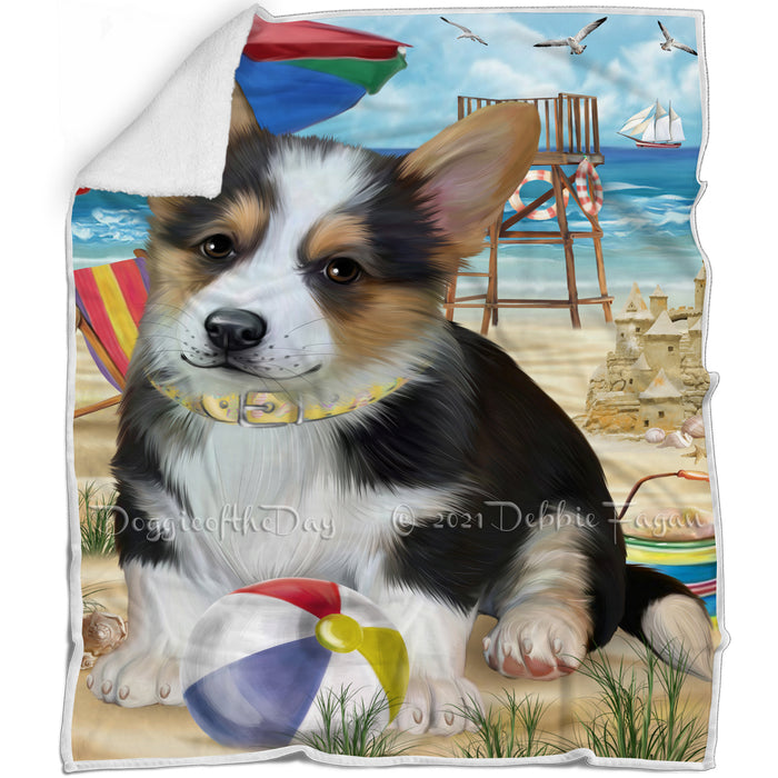 Pet Friendly Beach Welsh Corgi Dog Blanket BLNKT66648
