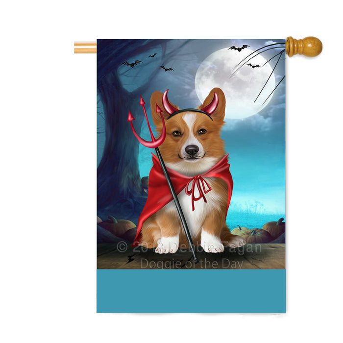 Personalized Happy Halloween Trick or Treat Welsh Corgi Dog Devil Custom House Flag FLG64184