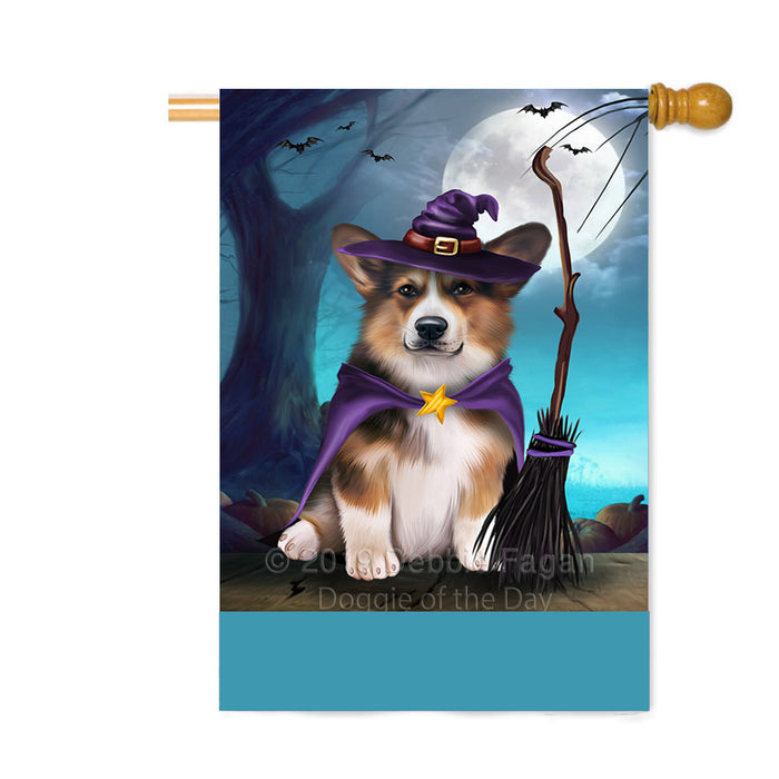 Personalized Happy Halloween Trick or Treat Welsh Corgi Dog Witch Custom House Flag FLG64294