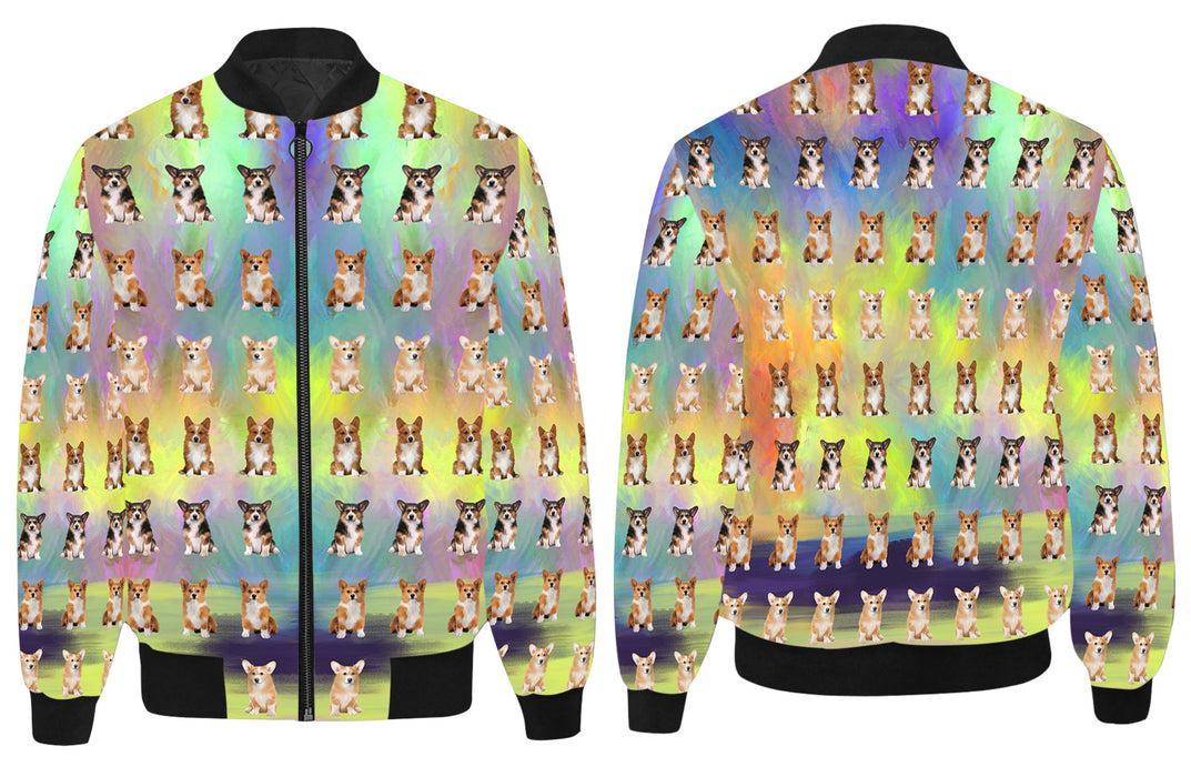 Paradise Wave Welsh Corgi Dogs All Over Print Quilted Bomber Men's Jacket