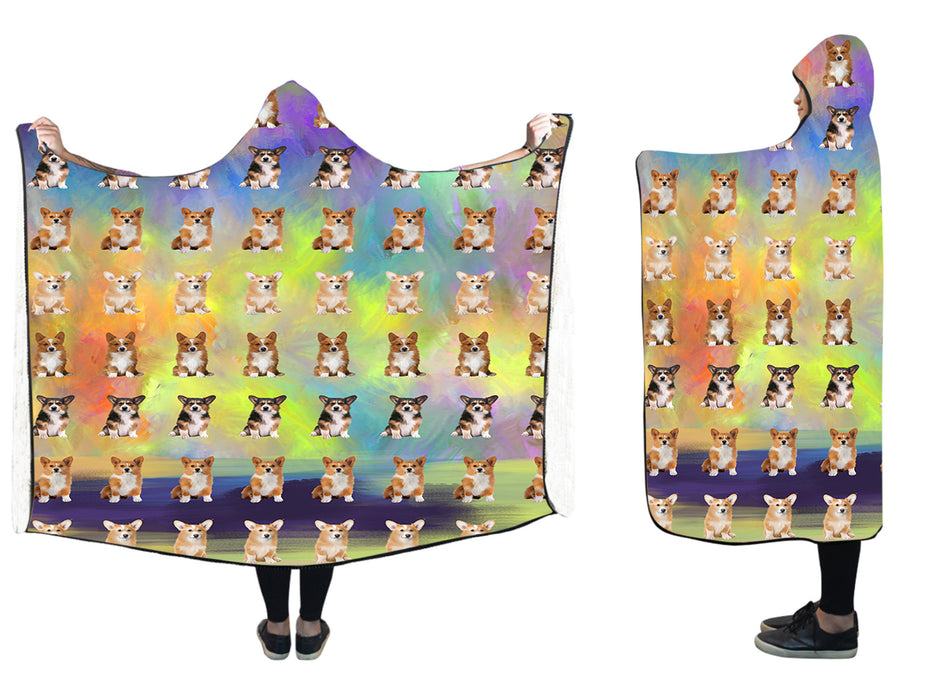 Paradise Wave Welsh Corgi Dogs  Hooded Blanket 50"x40"