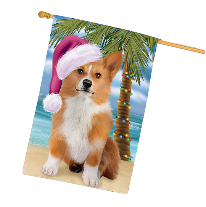 Christmas Summertime Beach Welsh Corgi Dog House Flag Outdoor Decorative Double Sided Pet Portrait Weather Resistant Premium Quality Animal Printed Home Decorative Flags 100% Polyester FLG68806