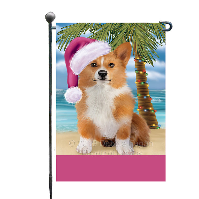 Personalized Summertime Happy Holidays Christmas Welsh Corgi Dog on Tropical Island Beach  Custom Garden Flags GFLG-DOTD-A60547