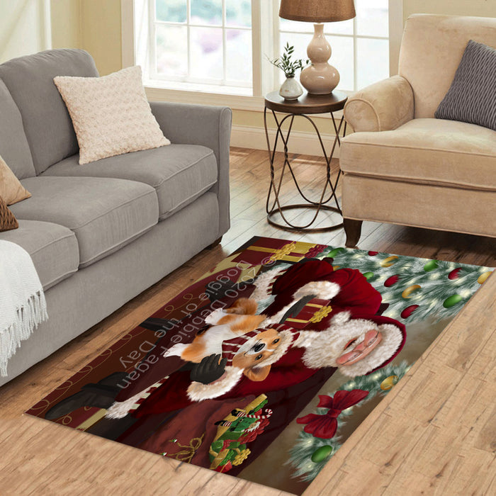 Santa's Christmas Surprise Welsh Corgi Dog Polyester Living Room Carpet Area Rug ARUG67902