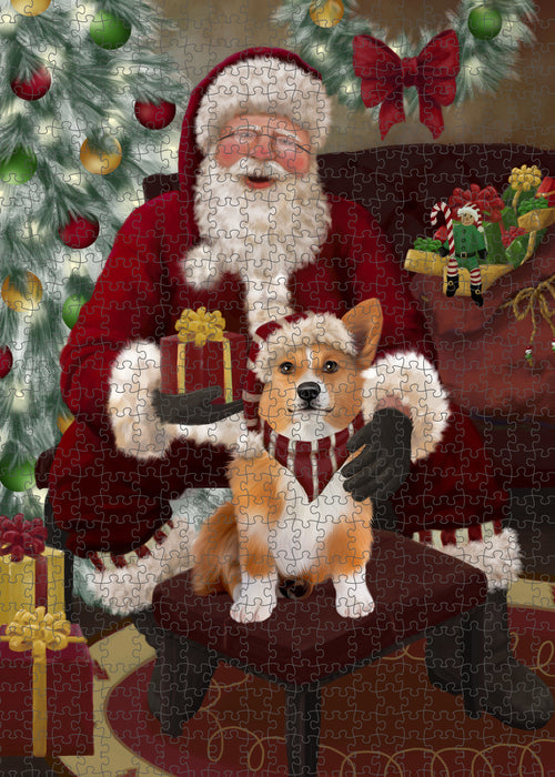 Santa's Christmas Surprise Welsh Corgi Dog Puzzle with Photo Tin PUZL101012