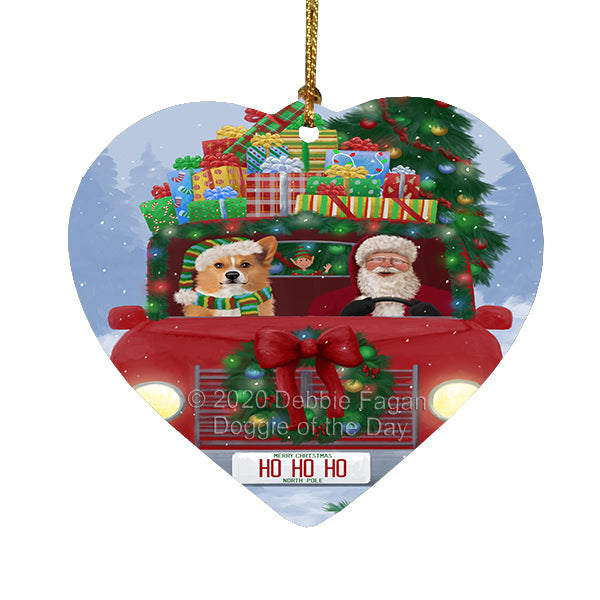 Christmas Honk Honk Red Truck Here Comes with Santa and Welsh Corgi Dog Heart Christmas Ornament RFPOR58224