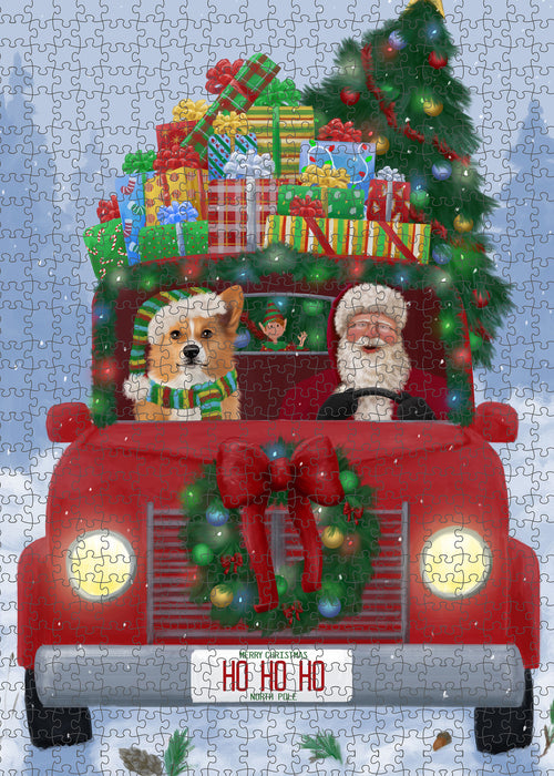 Christmas Honk Honk Red Truck Here Comes with Santa and Welsh Corgi Dog Puzzle with Photo Tin PUZL100228