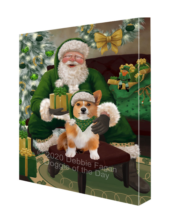 Christmas Irish Santa with Gift and Welsh Corgi Dog Canvas Print Wall Art Décor CVS148166